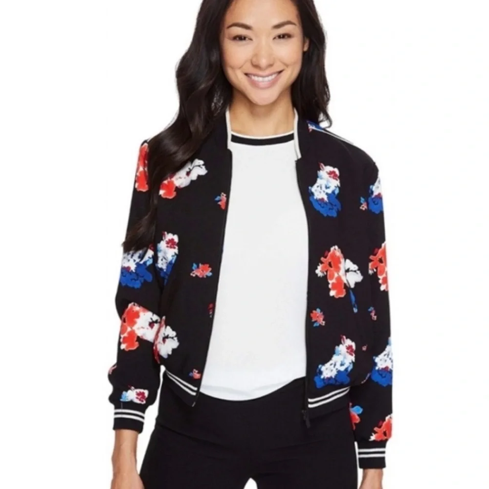 Vince Camuto Petite M‎ Floral Lightweight Bomber Jacket Black Spring